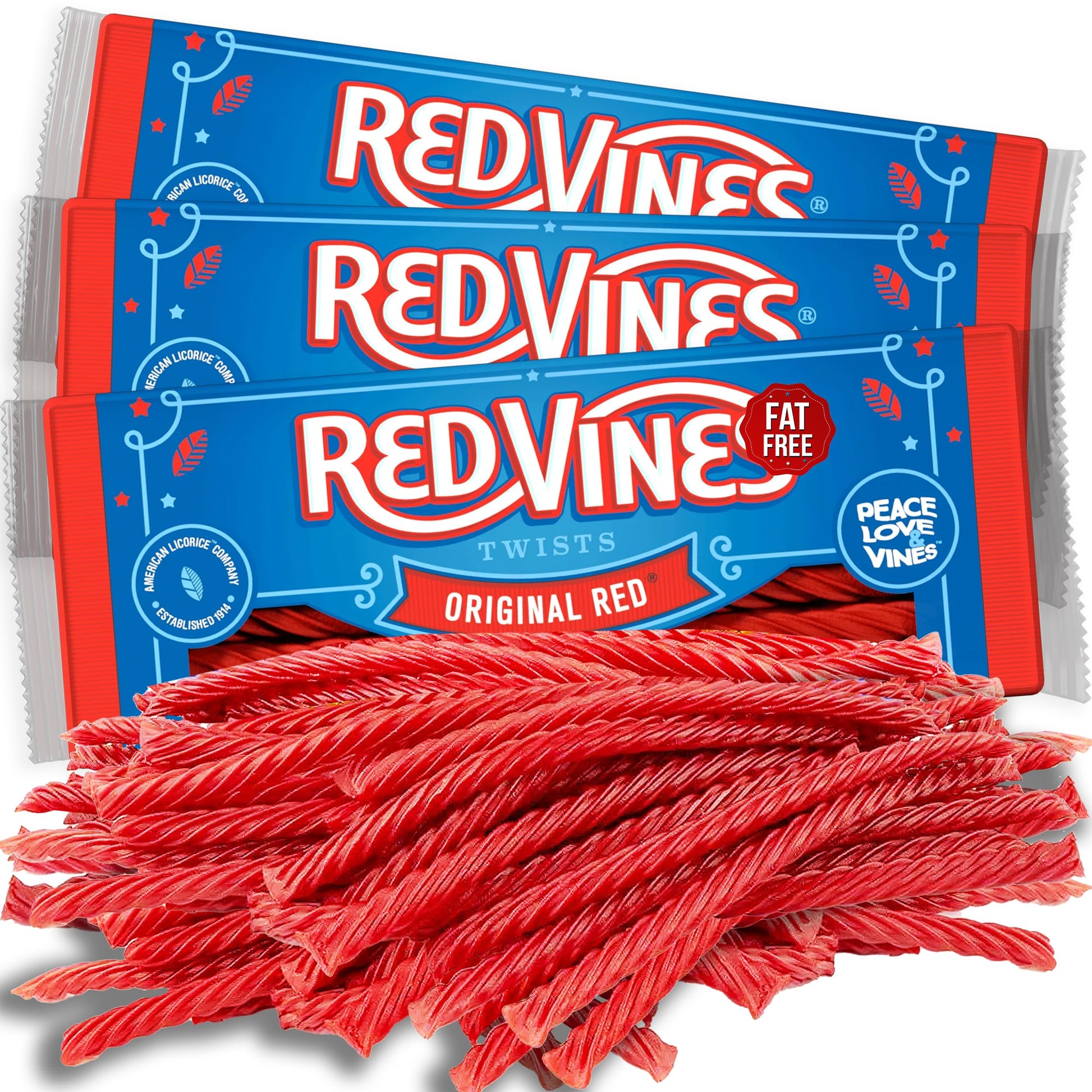 RedVines Red Licorice Bulk, 3 Pack, Original Red Licorice Twists, Soft and Chewy Licorice Valentine's Candy Bulk, Fat Free, Rasp