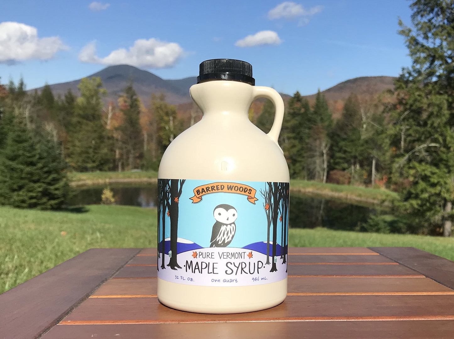 Barred Woods Organic Vermont Maple Syrup - Grade A Amber Rich, Quart Jug (32 Oz)