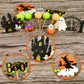 DRWATE Halloween Cake Toppers Set, Pumpkin Ghost Skull Spider Decorations, Orange Black Purple, Paper, for Trick-or-Treat Party Supplies