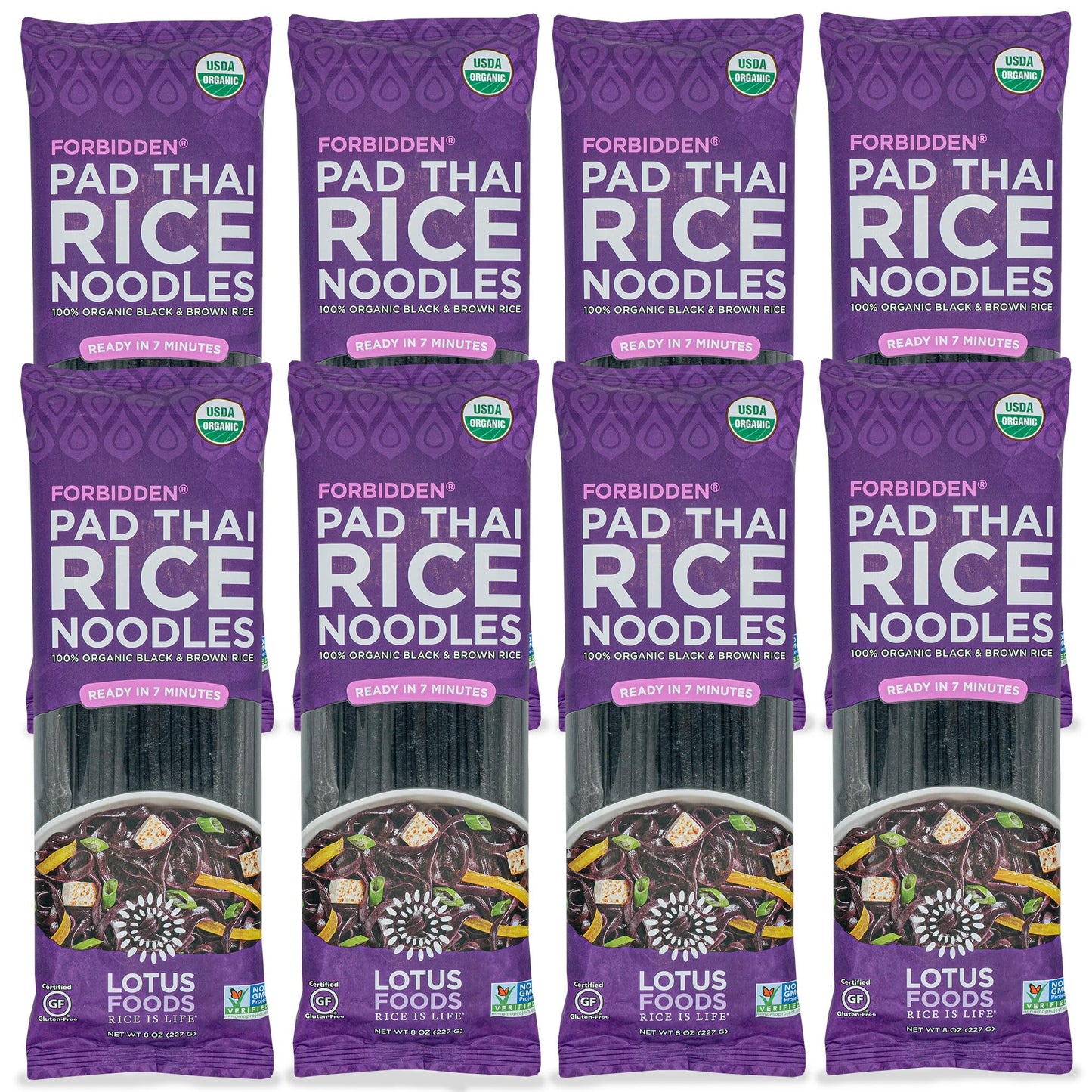 Lotus Foods Organic Forbidden Rice Pad Thai Noodles - Asian Style Noodles For Pho Or Stir Fry, Gluten Free, Vegan, Whole Grain, Non Gmo, Serve Hot Or Cold - 8 Oz (Pack Of 8)