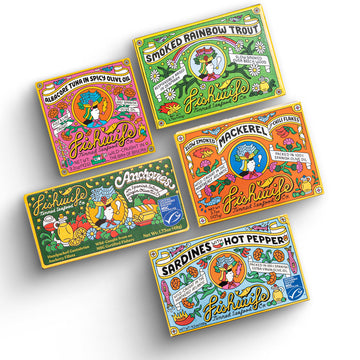 Fishwife Holiday Gift Set - 5-Pack Variety of Anchovies, Sardines, Tuna, Mackerel & Trout - 3.31 Ounce (Pack of 5) - Gluten Free,