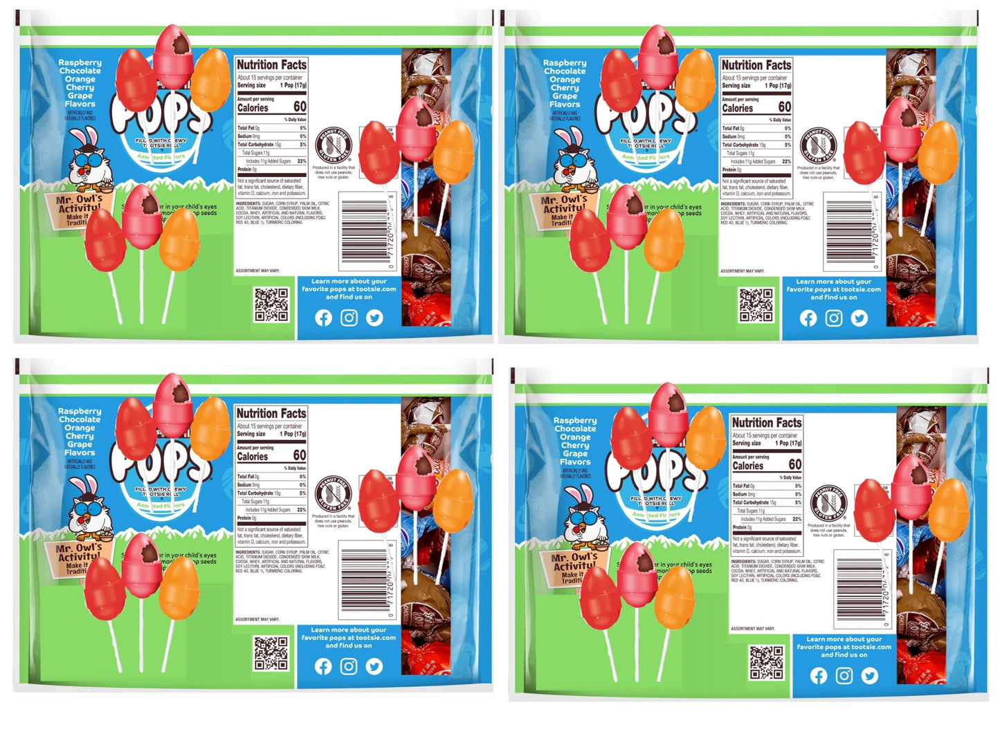 Tootsie Pops Easter Egg Lollipops 60Ct 36Oz Easter Basket Candy Egg Hunt Suckers - Includes Pitching Pigeon Brand Magnet