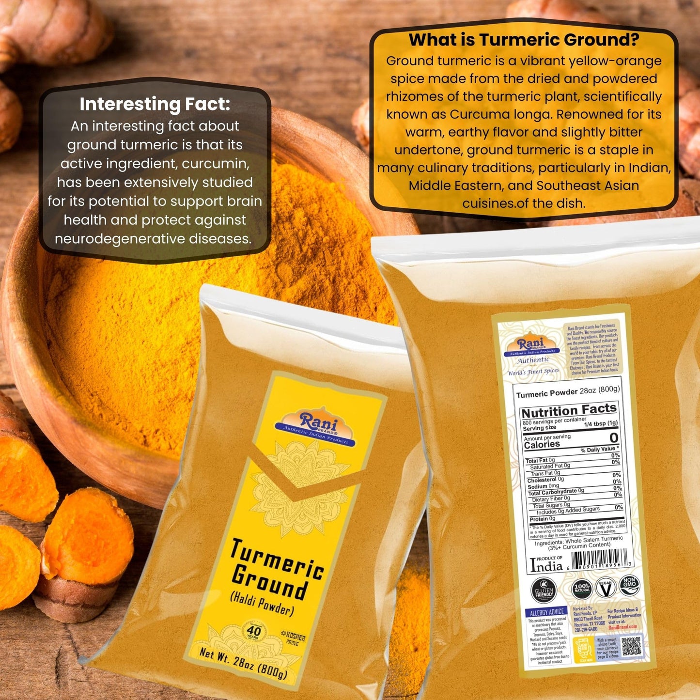 Rani Turmeric Root Powder Spice, 28oz (800g), All Natural, Vegan, Gluten Friendly, Non-GMO, Indian Origin