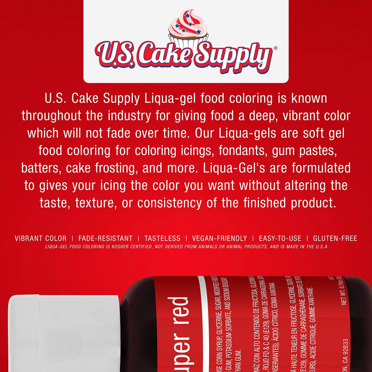 U.S. Cake Supply 30 Color Cake Food Coloring Liqua-Gel Set - 0.75 fl oz Bottles - Yellow, Blue, Green, Violet, Navy Blue, Golden, White