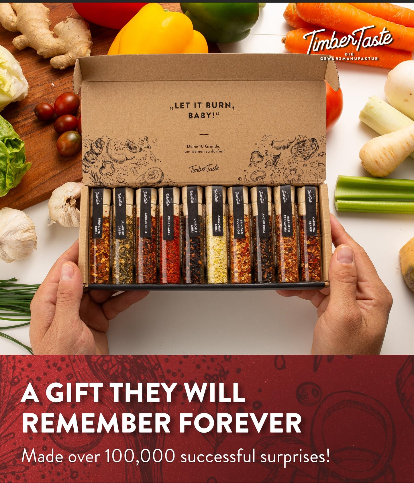 Timber Taste Hot Spicy Mens Gifts - Chili Food Seasoning Set, 1,200,000 Scoville, Ideal Stocking Stuffers for Him