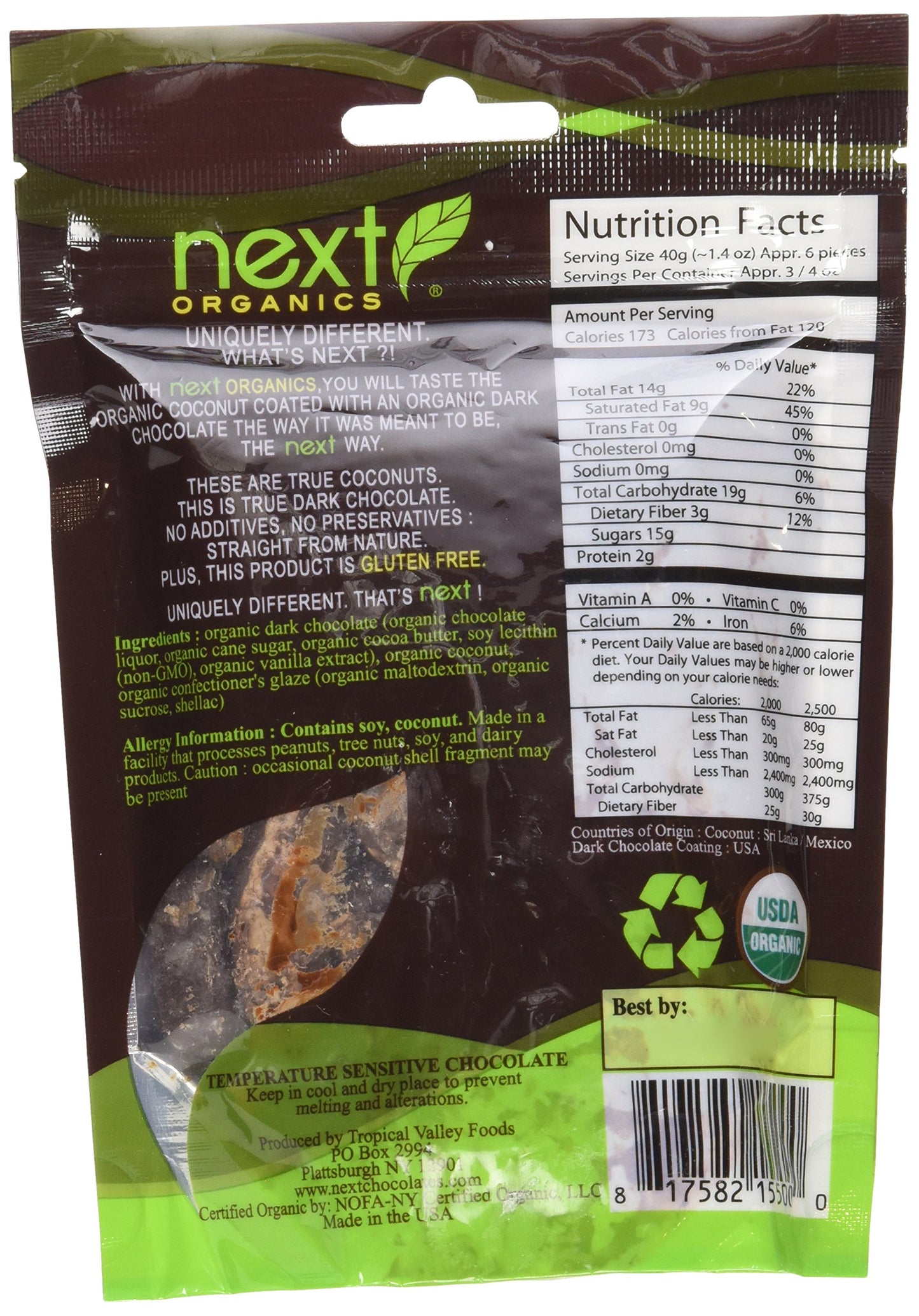 Next Organics Chocolate Covered Fruit Coconut Dark O, 4 Oz