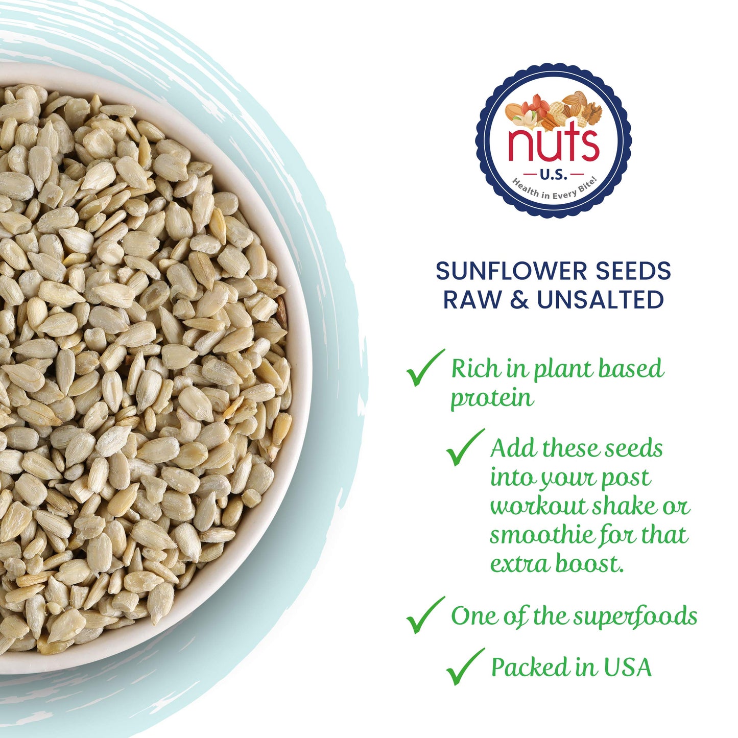 NUTS U.S. - Sunflower Kernels | Raw | A Rich Source of Protein | USA Grown and Packed in Resealable Bags!!! (4 LBS)