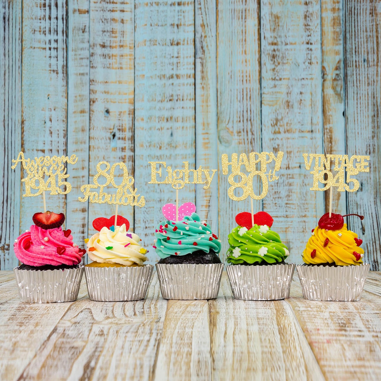 Gyufise 30Pcs Gold Glitter 80Th Birthday Cupcake Toppers Vintage 1943 Awesome Since 1943 Hello 80 Cake Topper Seventy 80 & Fabul