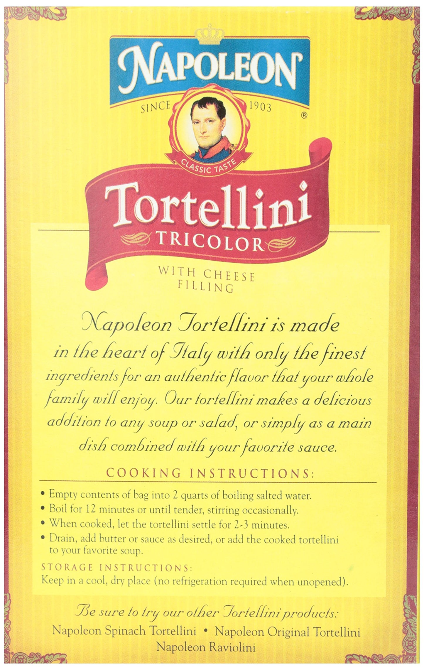 Napoleon Tricolor Tortellini with Cheese Filling, 8-ounce Boxes (Case of 12)
