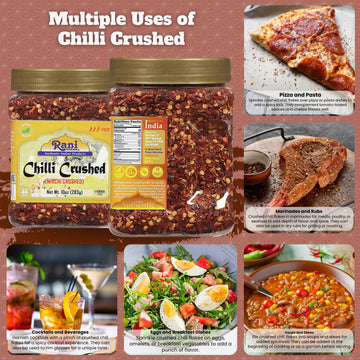 Rani Crushed Red Pepper Flakes Chilli (Pizza Type Cut) 10Oz (283G) Pet Jar ~ All Natural, No Color Added, Gluten Friendly | Vega