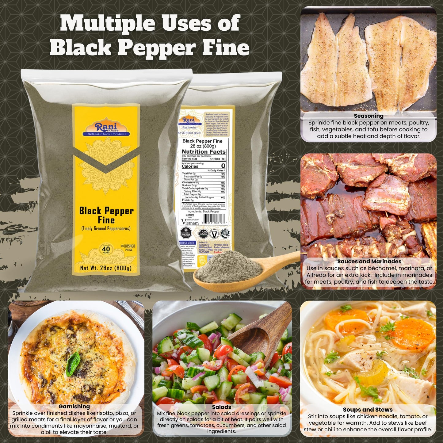 Rani Black Pepper Fine Powder 80 Mesh 28Oz (1.75Lbs) 800G ~ All Natural | Vegan | Gluten Friendly | Non-Gmo | Kosher | Product O