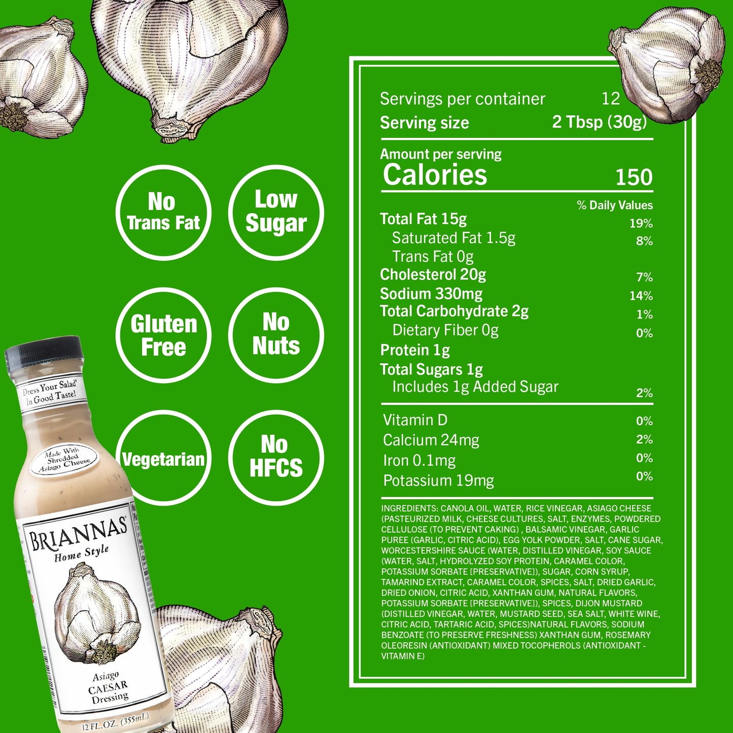 Briannas - Home Style Asiago Caesar Dressing - Fine Salad Dressing Made With Premium Ingredients - Gluten Free & Low Sugar Dress