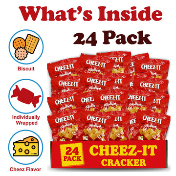 Cheeze-It Cheese Crackers Snacks, 24 Pack Original Baked Snack Crackers, Made with Real Cheese, Lunch Snack Crackers Mini Packs,
