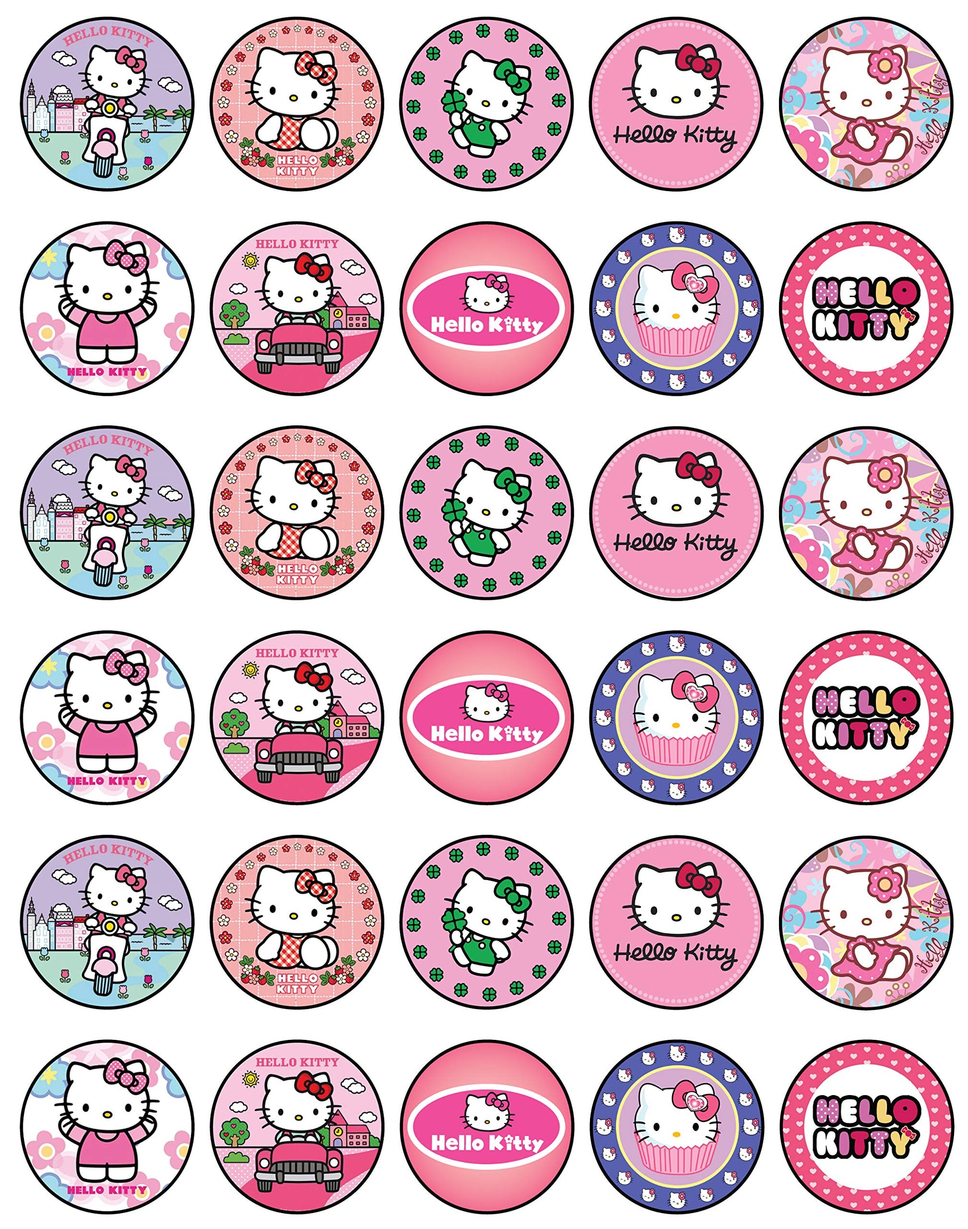 30 X Edible Cupcake Toppers Themed Of Hello Kitty Party Collection Of Edible Cake Decorations | Uncut Edible On Wafer Sheet