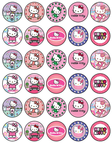 30 X Edible Cupcake Toppers Themed Of Hello Kitty Party Collection Of Edible Cake Decorations | Uncut Edible On Wafer Sheet