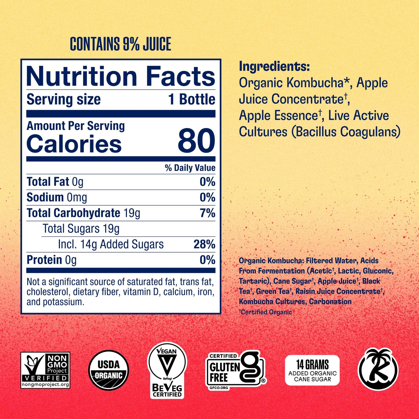 Health-Ade Kombucha Tea, Organic Fermented Drink, Probiotics, 12 Pack of 16 Fl Oz Bottles, Pink Lady Apple, Non-GMO, Vegan, Gluten Free
