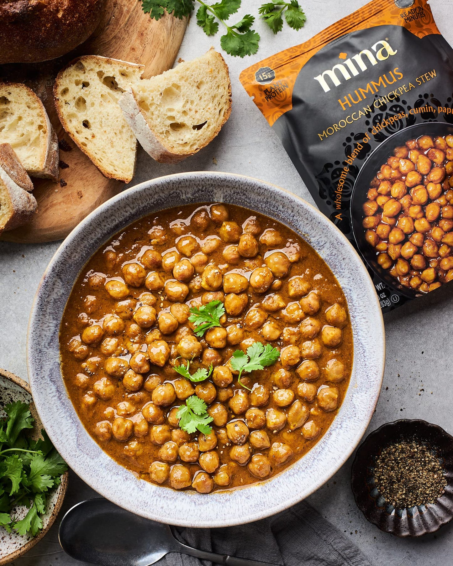 Mina Moroccan Chickpeas, Ready to Eat, Chickpeas High In Plant Based Protein, Vegan, Non-GMO, Gluten Free, Kosher, Microwavable,