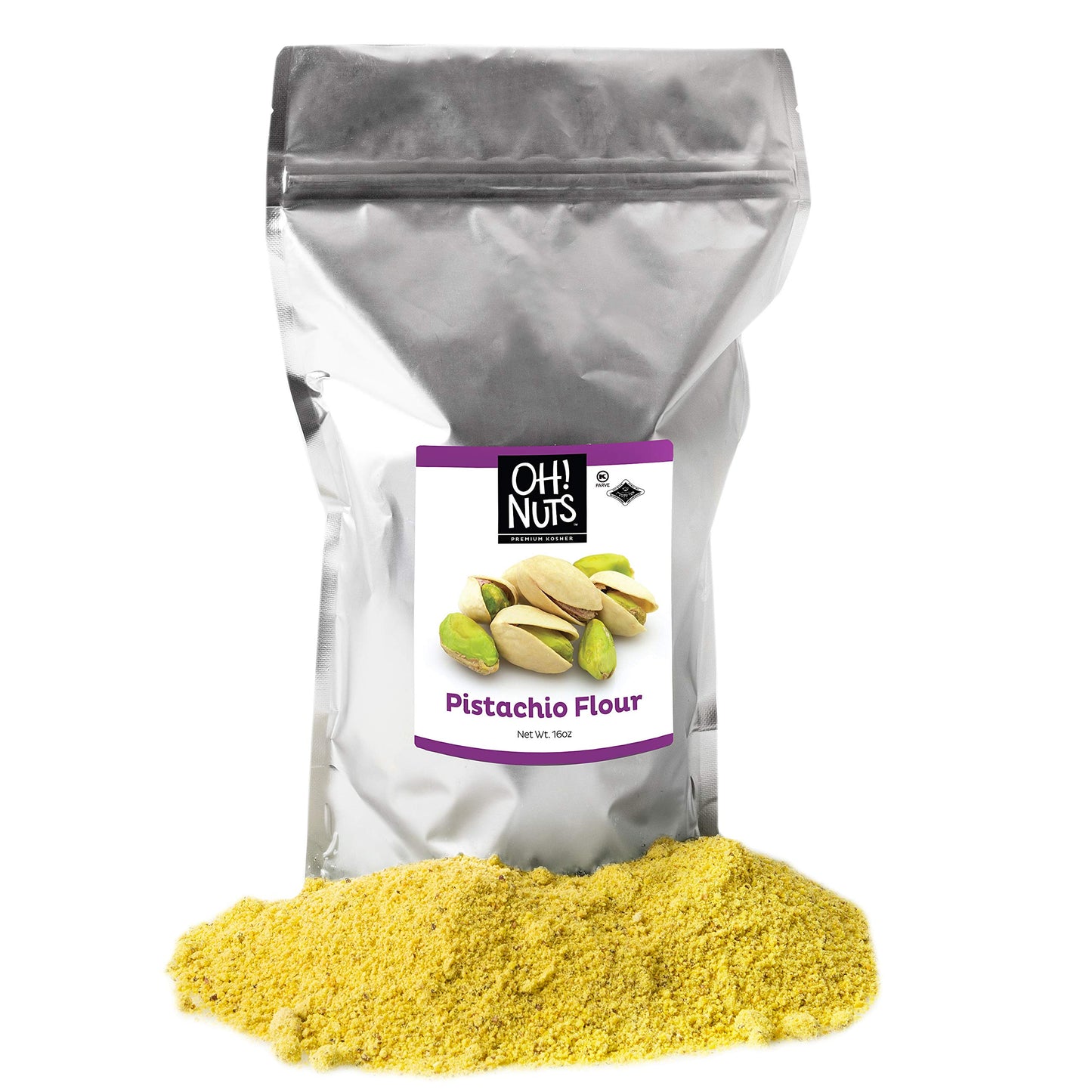 Oh! Nuts Pistachio Flour | Protein-Packed, Low Sugar | 1 LB Resealable Bulk Bag | Certified Kosher, Dairy & Egg Free