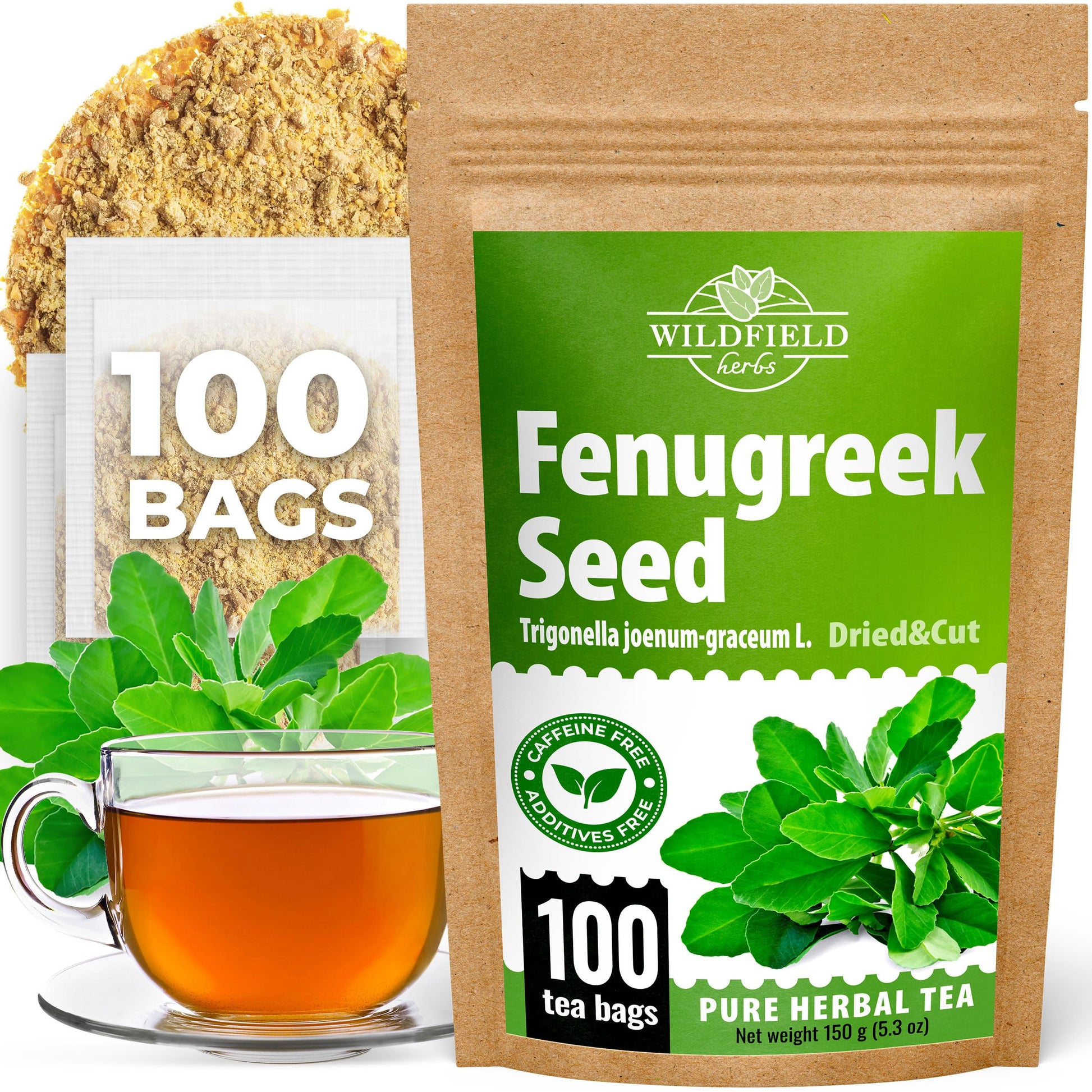 WILDFIELD HERBS Dried Fenugreek Herb Tea - 100 Count Tea Bags, 1.5g Each