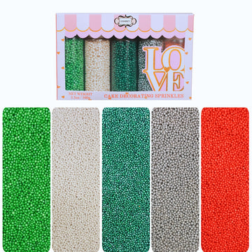 Confect Cake Sprinkles | Mix Red White Silver & Green Disco Ball Sprinkles | Edible Pearl sprinkles | Sprinkles for cake & Cupca