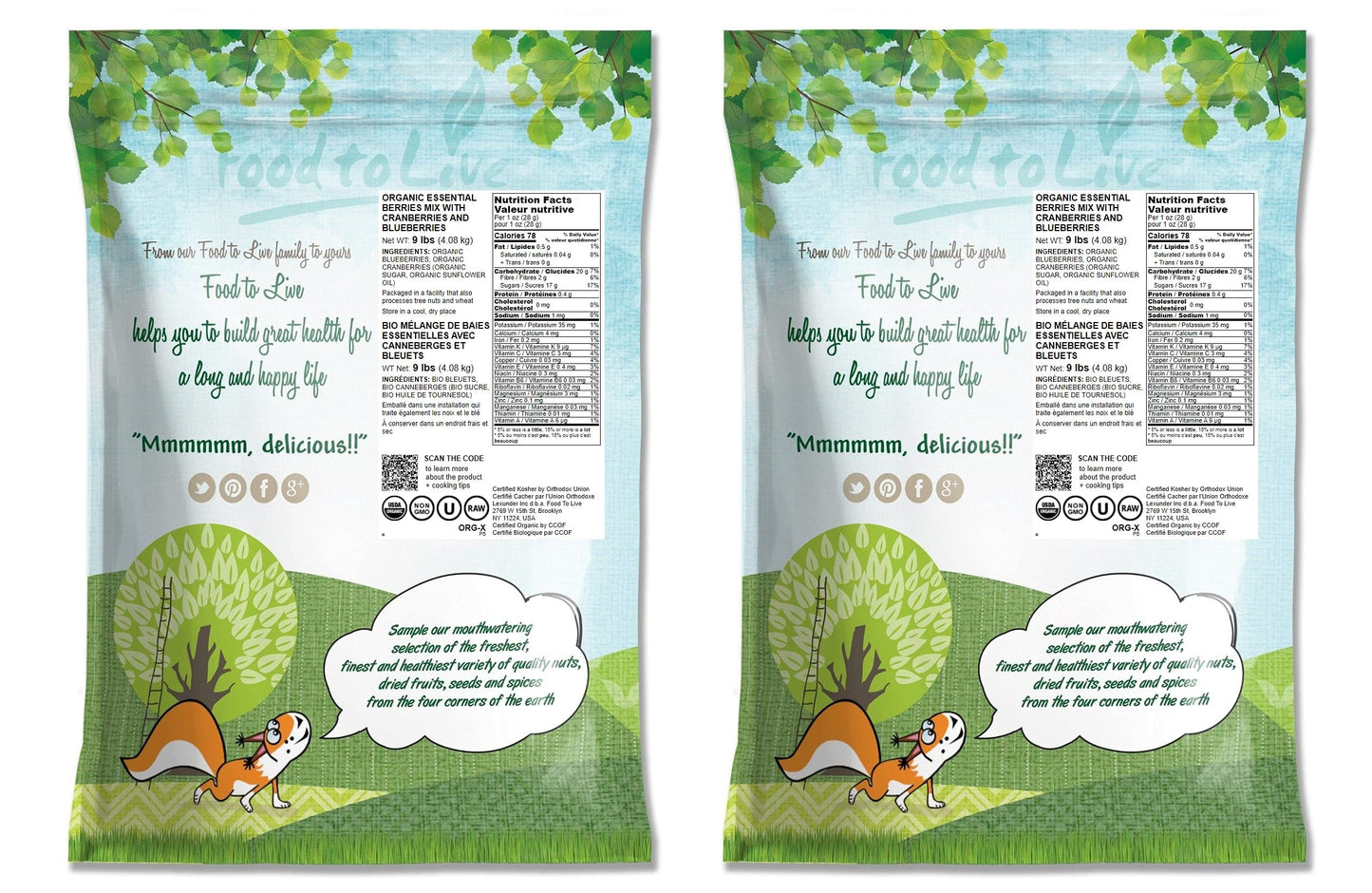 Food to Live Organic Essential Berries Mix, 18 Pounds, Non-GMO Dried Blueberries and Cranberries. Unsulfured, Kosher. Gently Inf