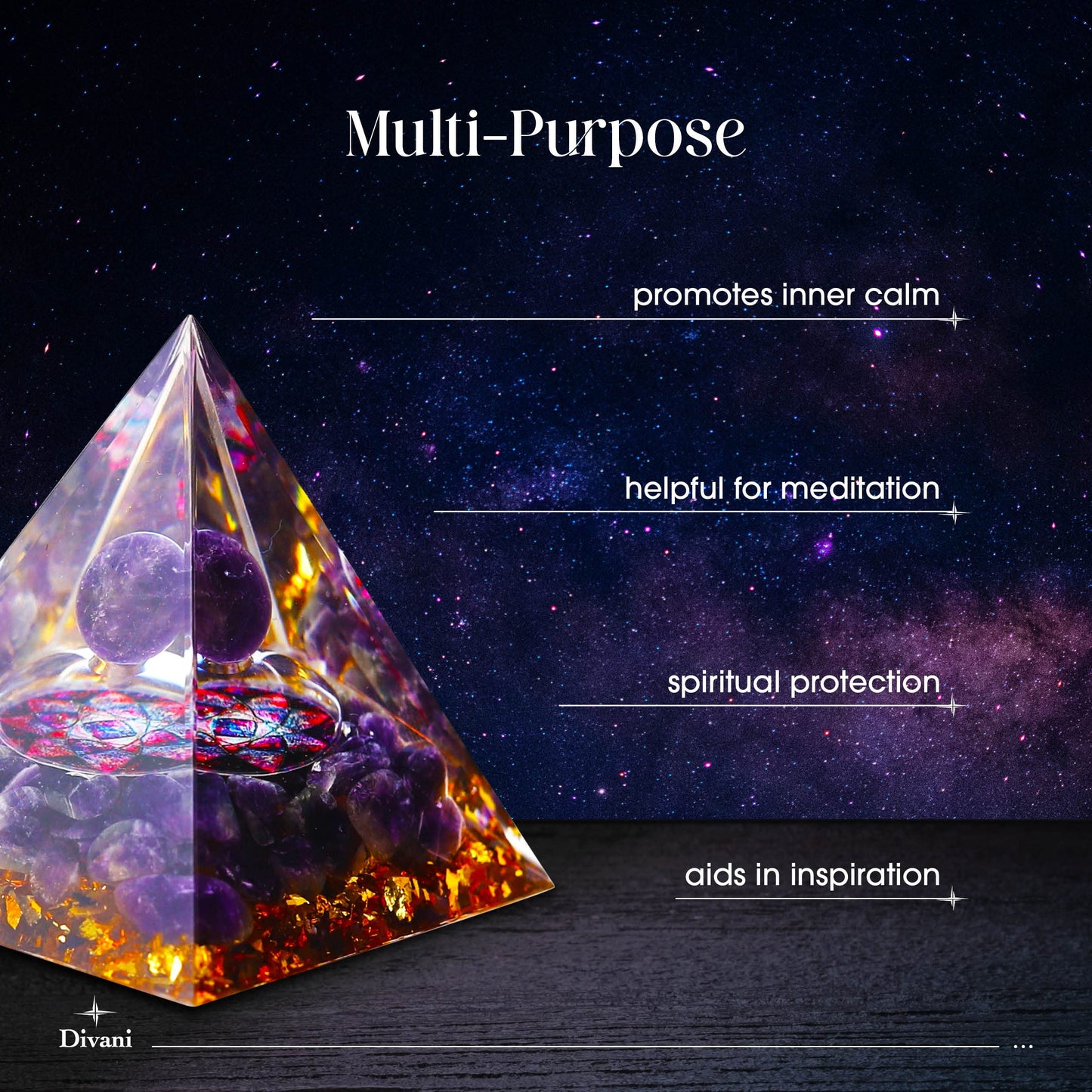 Moonstone Crystal Orgone Pyramid - Amethyst Ball Lotus - Ogan Crystal Energy Tower - Nature Reiki Healing Chakra Crushed Stone J
