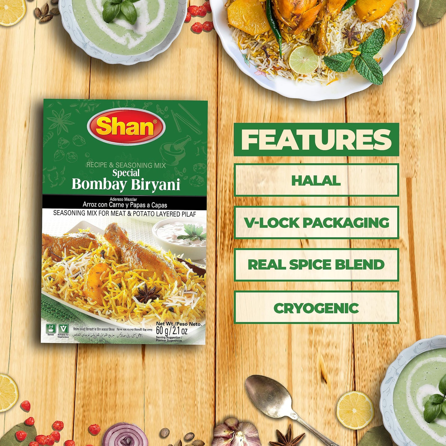 Shan - Biryani Masala Seasoning Mix (50g) - Spice Packets for Spicy Meat Layered Pilaf (Pack of 6)