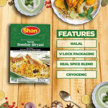 Shan - Biryani Masala Seasoning Mix (50g) - Spice Packets for Spicy Meat Layered Pilaf (Pack of 6)