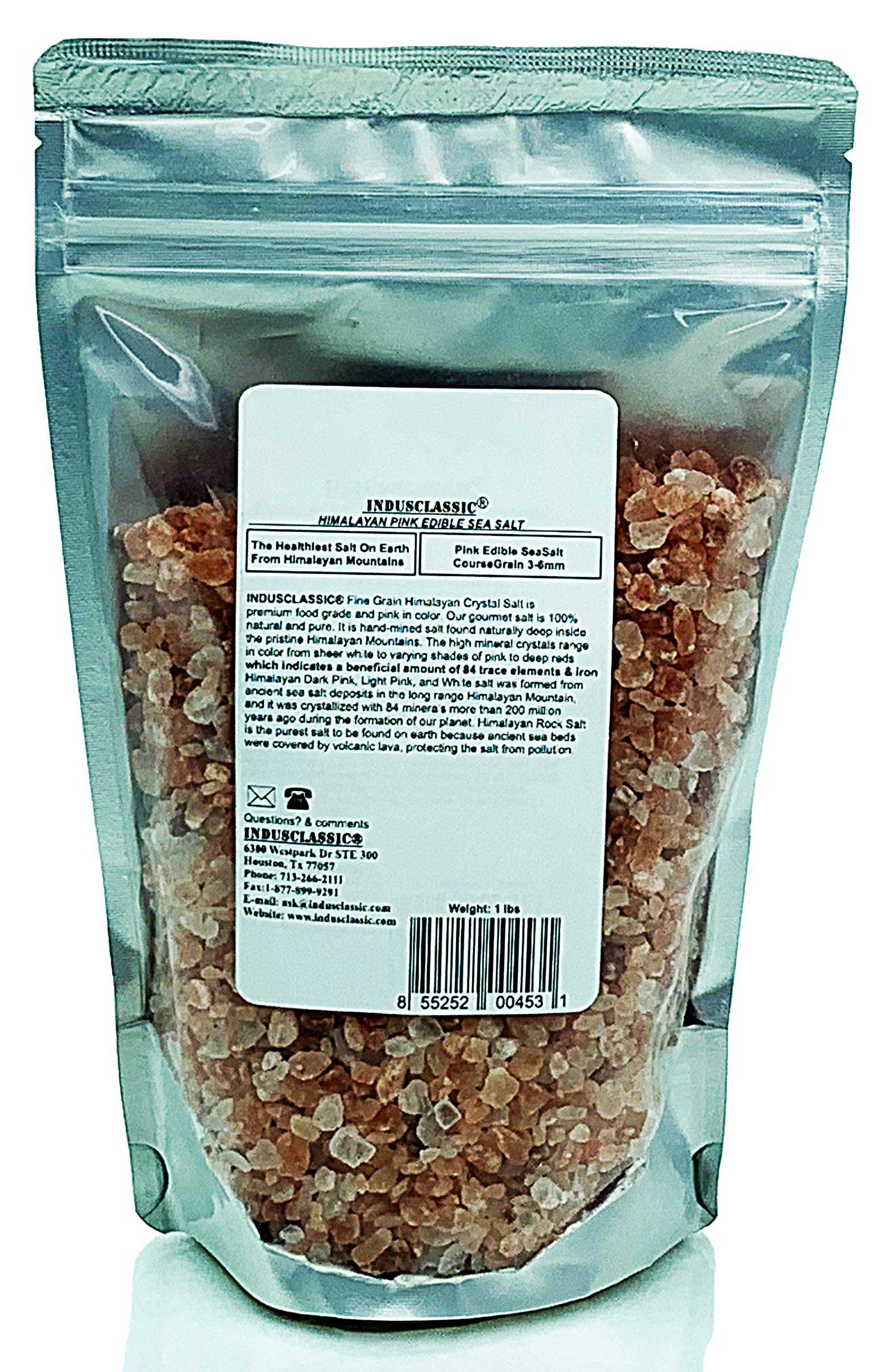 IndusClassic Himalayan Edible Pink Coarse Grain Salt, 16 Ounce (1 lb), Unprocessed, 3-6mm Size