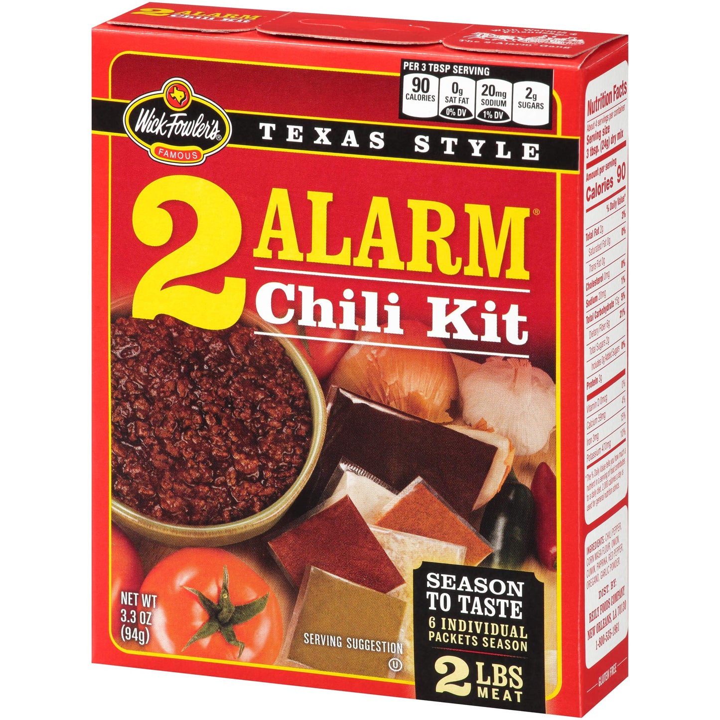 Wick Fowler'S 2-Alarm Chili Kit, Texas Style Chili Seasoning Mix With Individual Packs Of Spices, 3.3Oz Box (Pack Of 8)