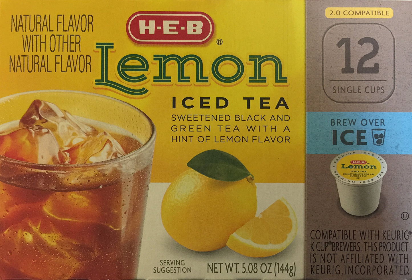 HEB Lemon Iced Tea, 12 Single Cups, 12 Count, Refreshing Beverage