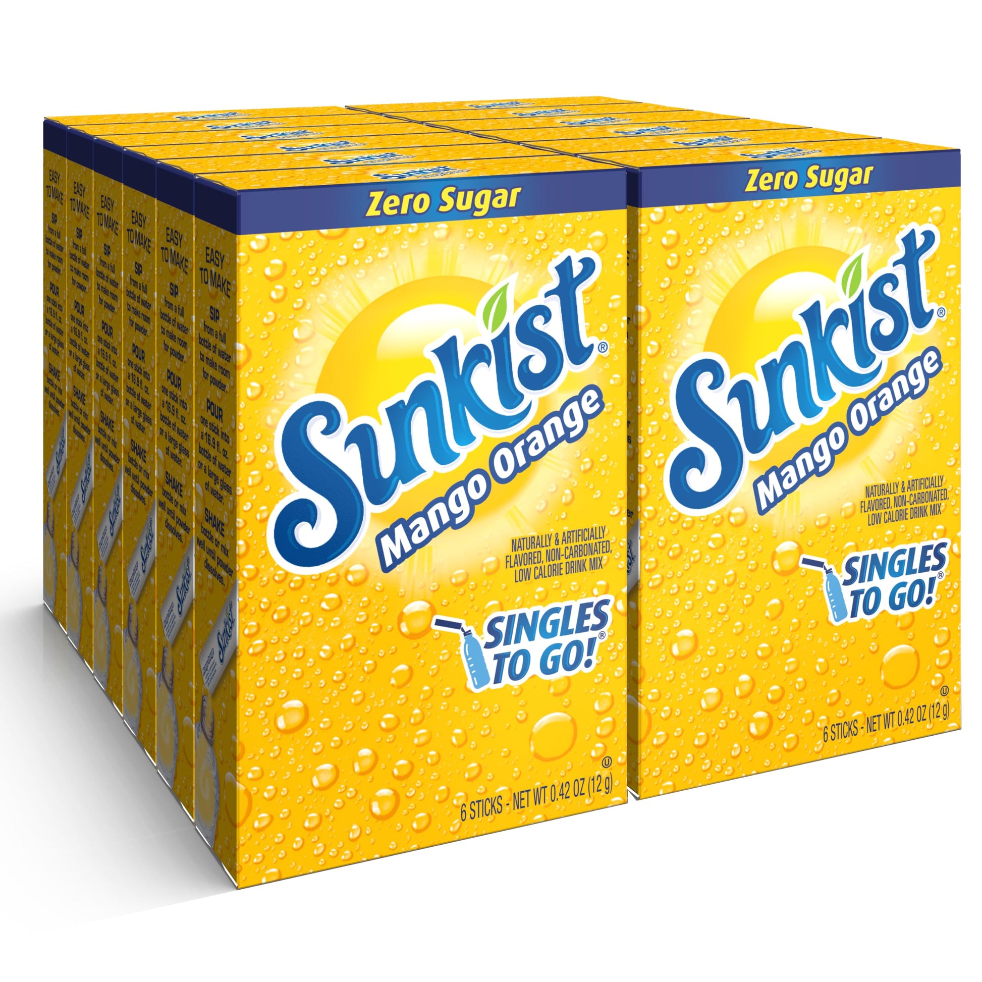 SINGLES TO GO! Sunkist Soda Mango Orange Drink Mix, 12 Boxes, 72 Servings, 0.42 Ounce Each