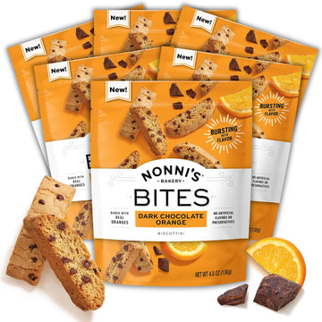 Nonnis Biscotti Style Bite Sized Twice Baked Crispy Cookie Bites - Kosher - 4.8oz, Dark Chocolate Orange Biscottini (Pack of 6)