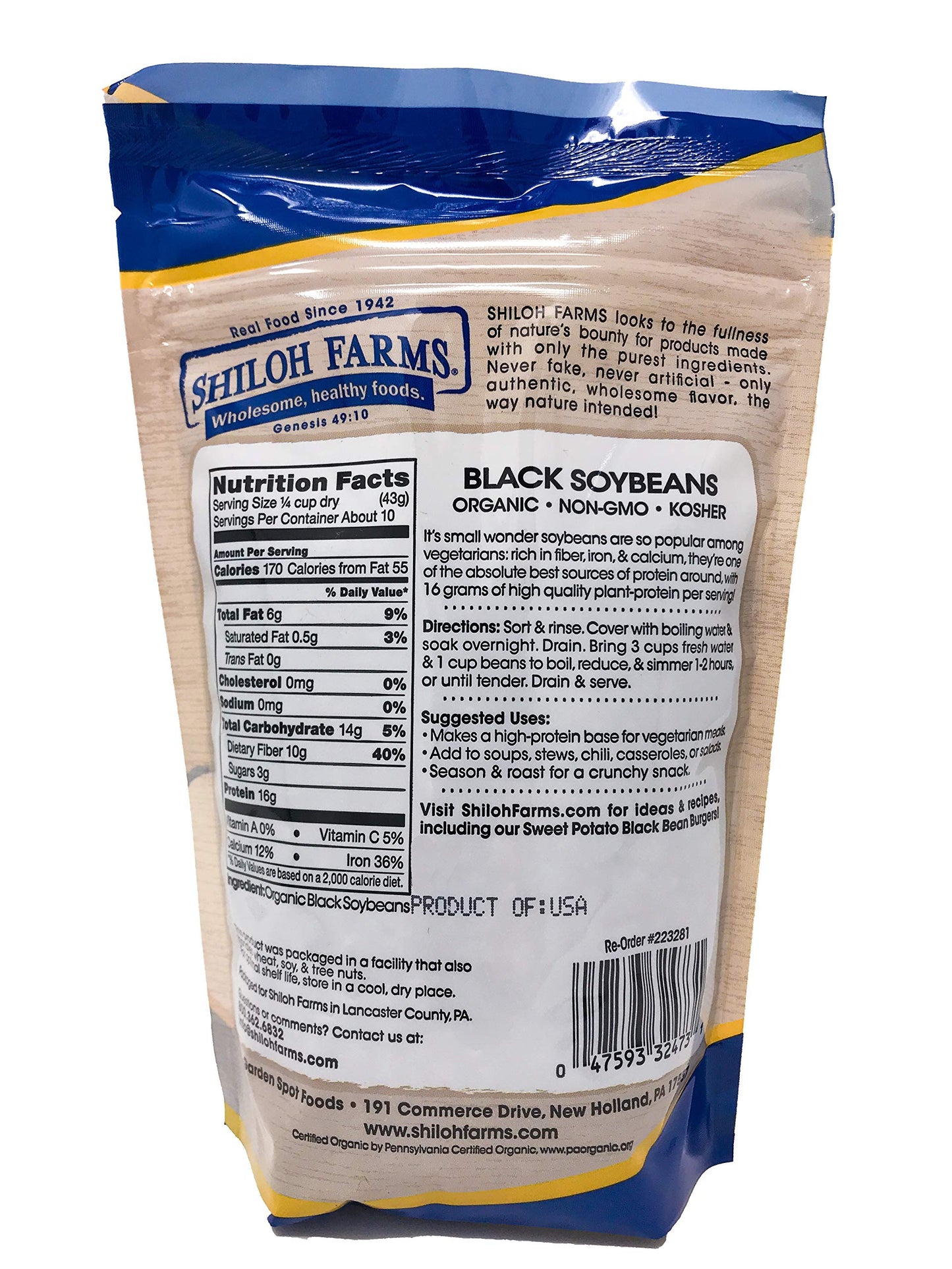 Shiloh Farms - Organic Black Soybeans 2 Pack - 15 Ounce Each