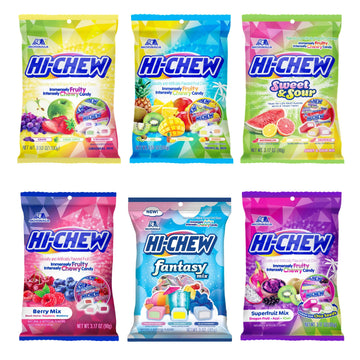 Hi-Chew Variety Mix, Pack Of 6 Bags - 17 Flavor Assort - Unique Fun Soft & Chewy Taffy Candy - Immensely Juicy Fruit Flavors - Individually Wrapped For Sharing