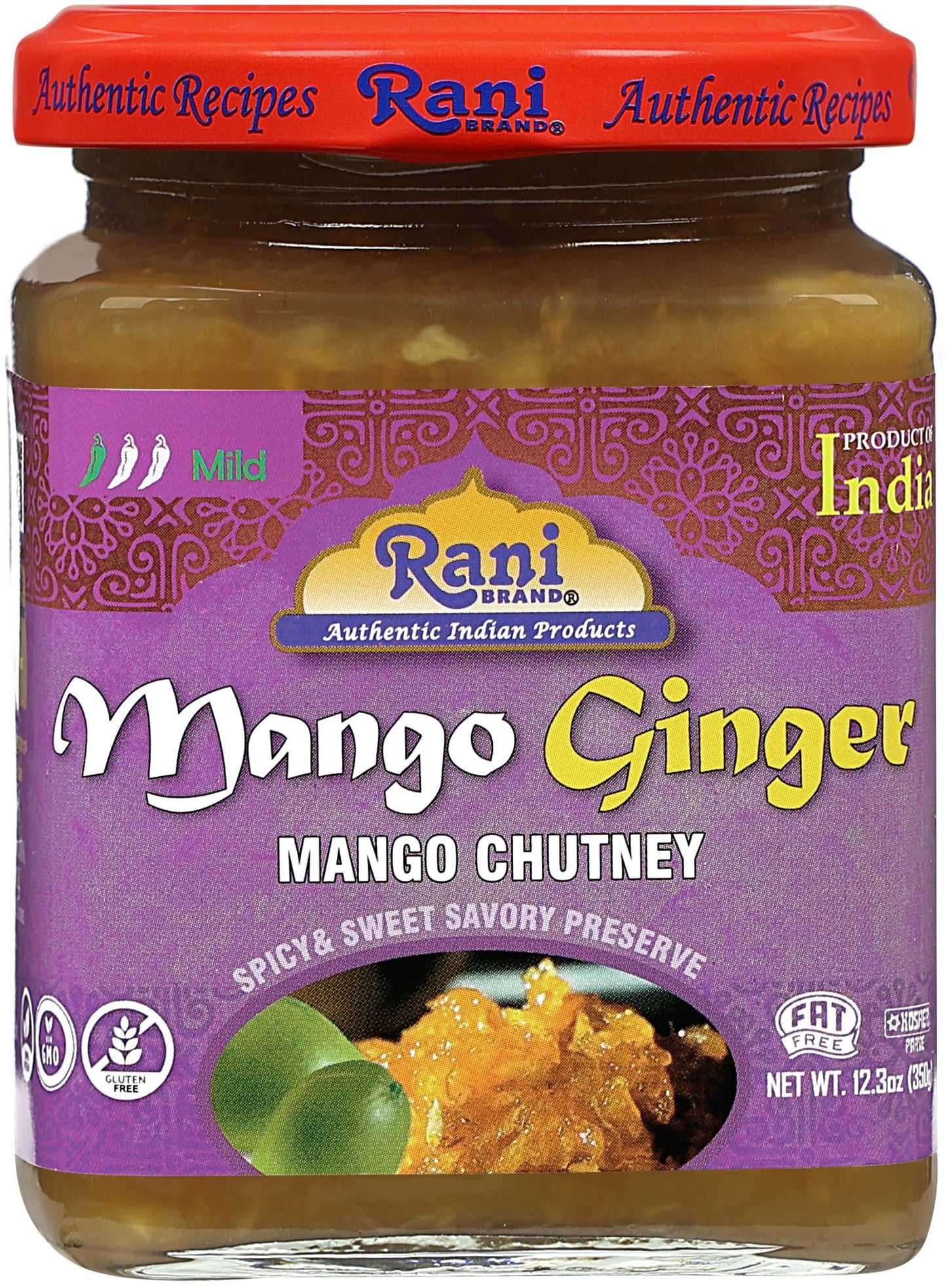 Rani Mango & Ginger Chutney, Vegan, Gluten Free, 10.5oz Glass Jar, All Natural, NON-GMO