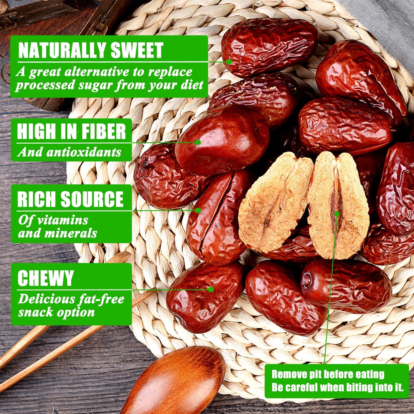 Jujube Dates,Naturally Sweet Fruit Snack,Chinese Red Dates/Dried Red Date Jujubes Net Weight 14 Oz/Barrel Jujube All-Natural Non