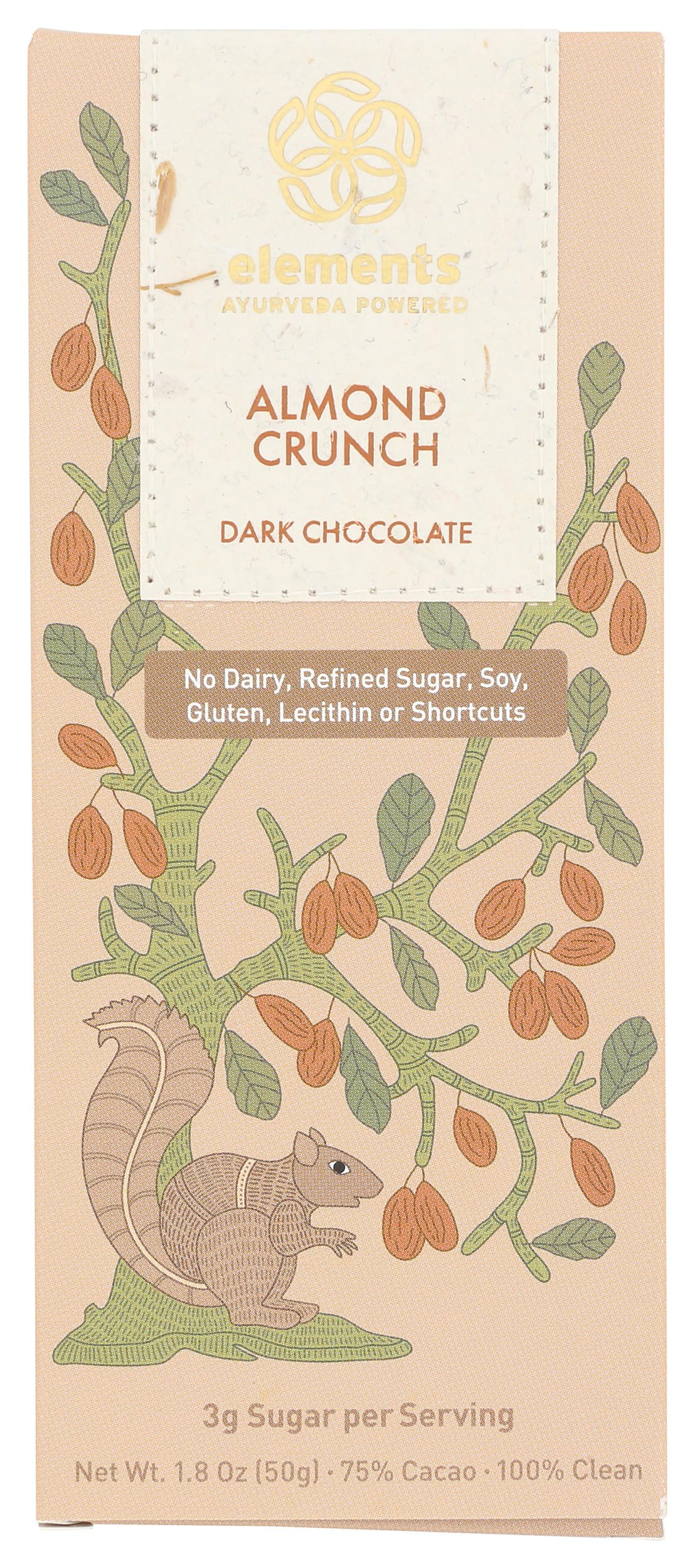 Elements Truffles Almond Crunch Chocolate Bar - Heavy Metal Tested - Dairy Free - Paleo, Gluten Free, Non-GMO, Raw & Organic - A