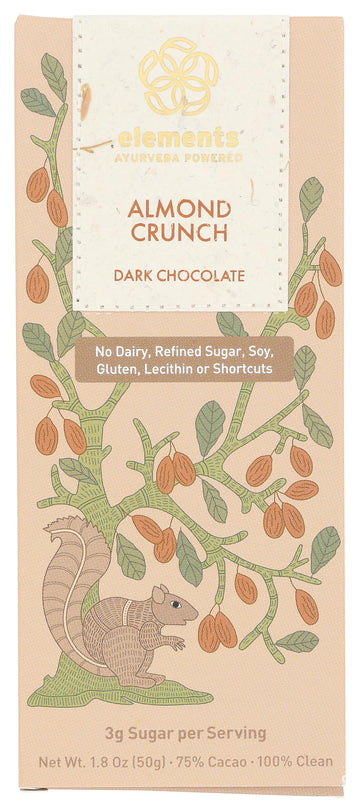 Elements Truffles Almond Crunch Chocolate Bar - Heavy Metal Tested - Dairy Free - Paleo, Gluten Free, Non-GMO, Raw & Organic - A