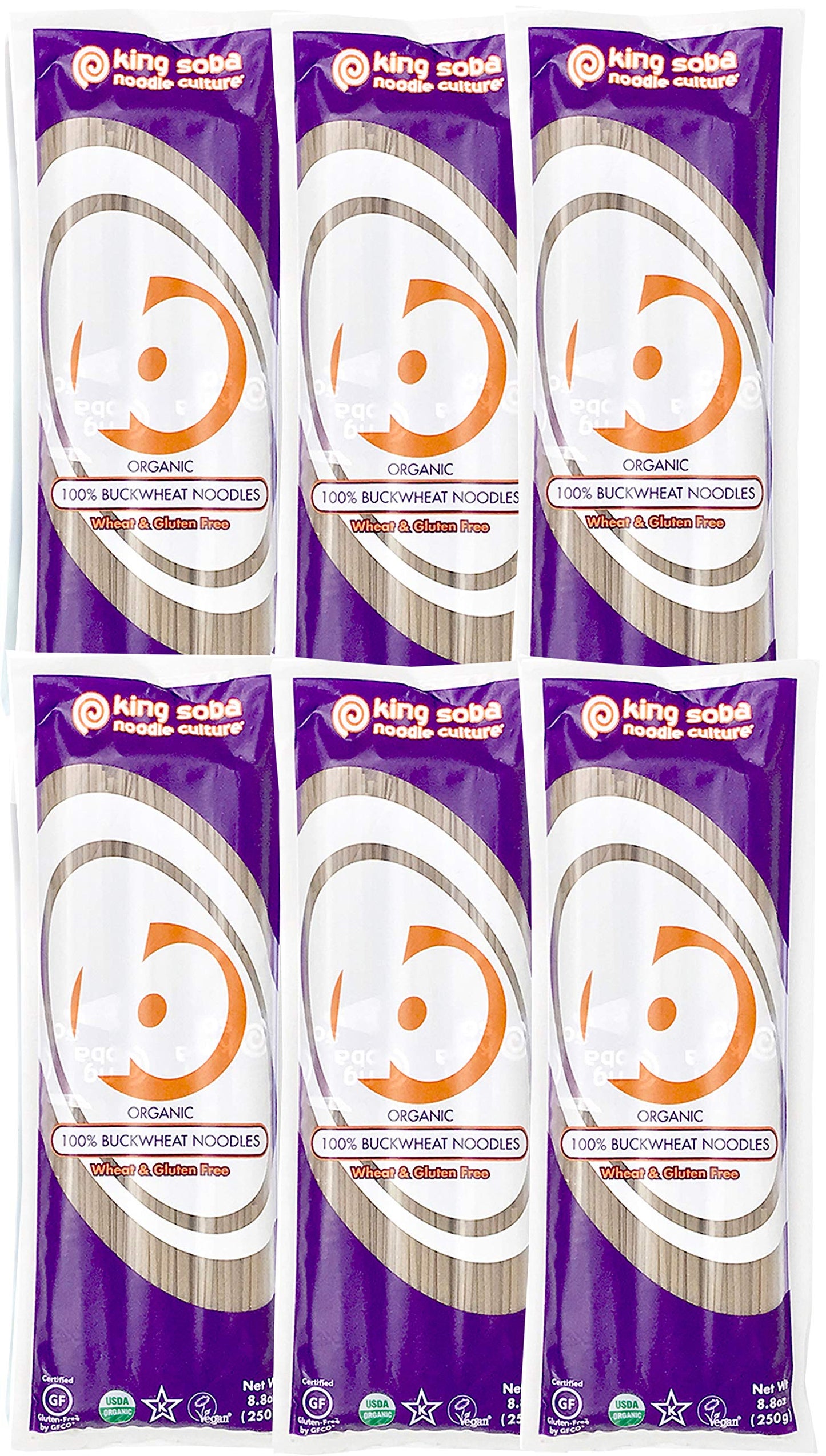6-PACK King Soba Organic 100% Buckwheat Noodles, Gluten Free- 3.3 Lbs, 3 paper-tied servings per 8.8oz package