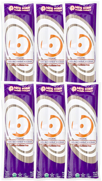 6-PACK King Soba Organic 100% Buckwheat Noodles, Gluten Free- 3.3 Lbs, 3 paper-tied servings per 8.8oz package