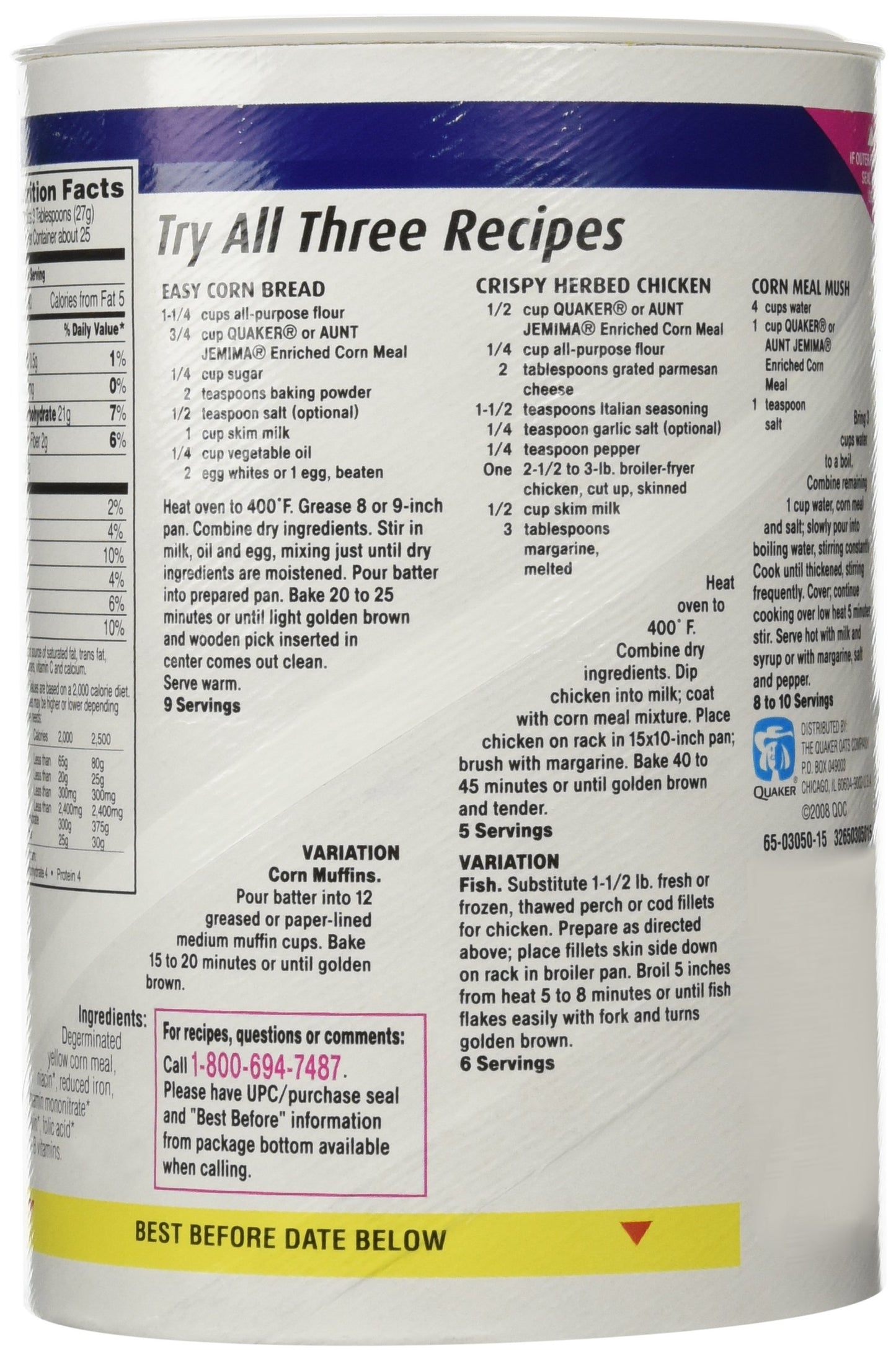 Quaker Yellow Corn Meal, 24 oz (Pack of 2) - Gluten-Free, Perfect for Baking and Cooking, 48 Ounce Total