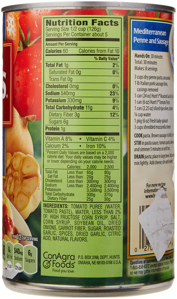 Hunt'S, Pasta Sauce, Roasted Garlic & Onion, 24Oz Can (Pack Of 6)