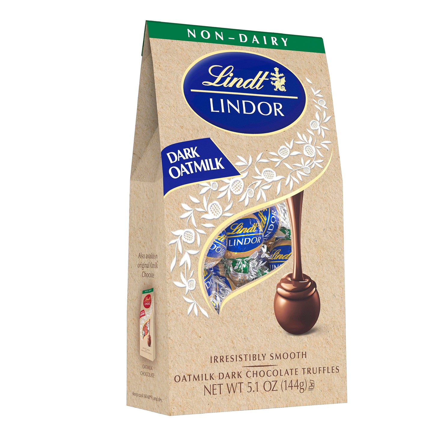 Lindt Lindor Oatmilk Dark Chocolate Candy Truffles, Non-Dairy Chocolate Truffles With Smooth, Melting Truffle Center, 5.1 Oz.