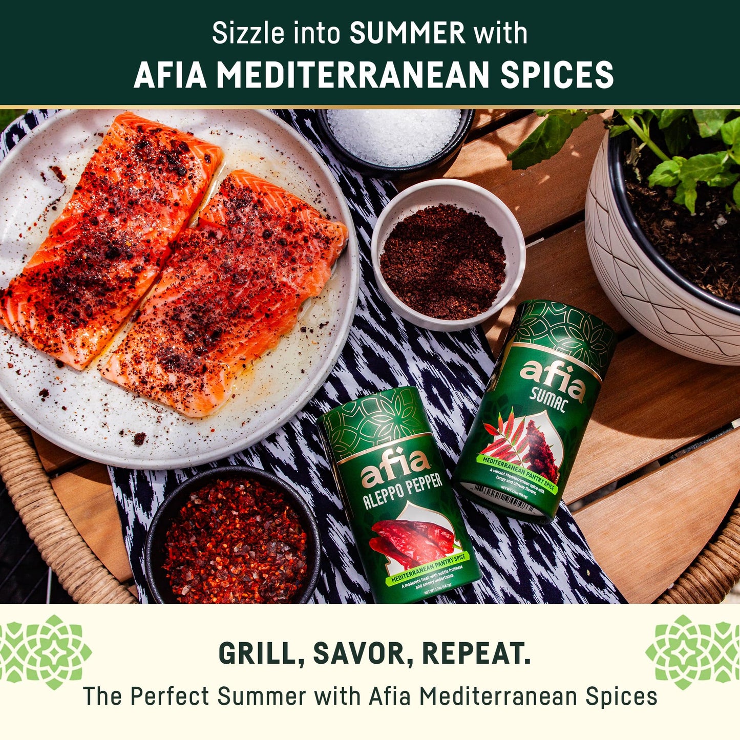 Afia Mediterranean Pantry Spices Gift Set | Aleppo Pepper, Dried Mint & Sumac | Seasoning Set For Steak, Chicken, Vegetables & Bbq Rub (Pack Of 3)