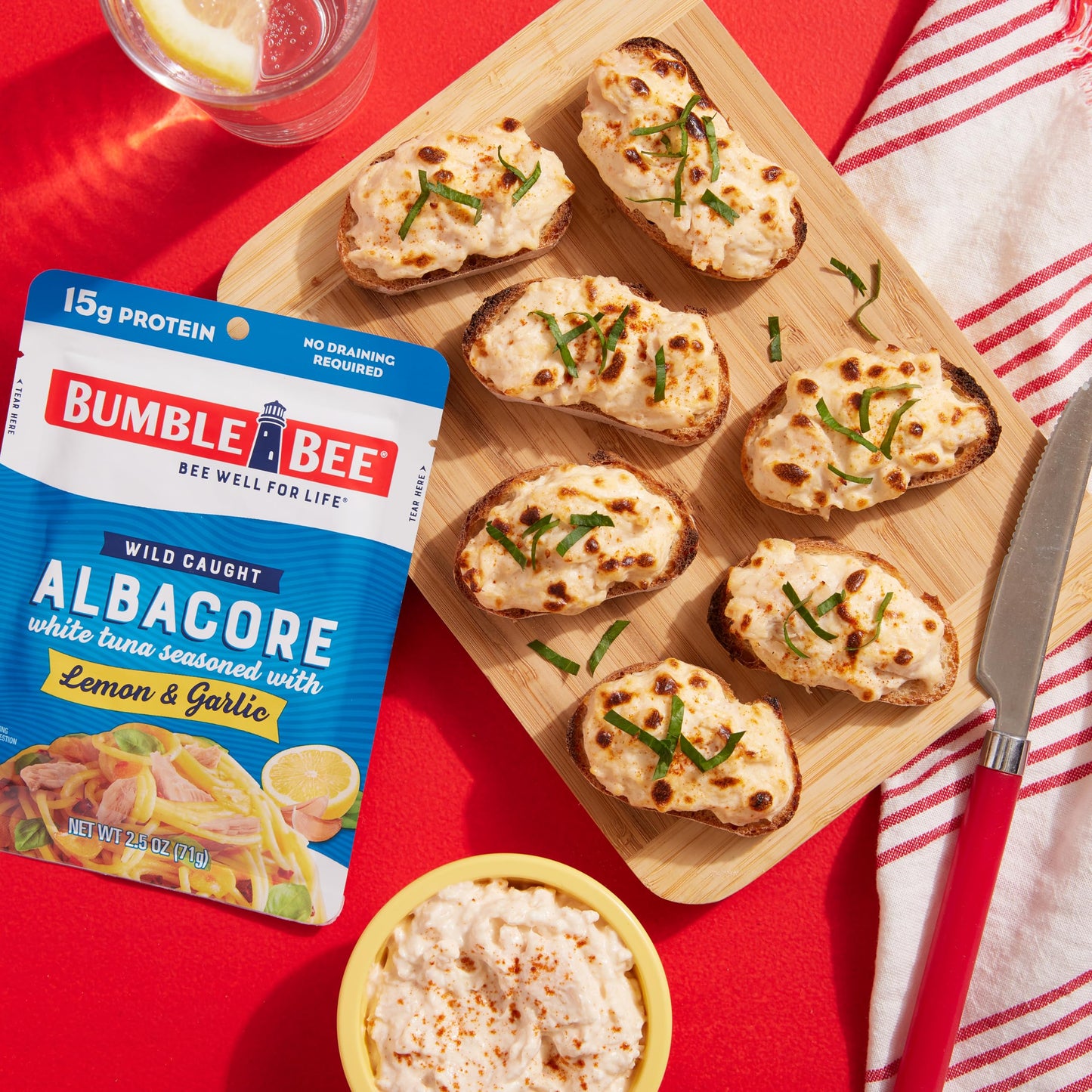 Bumble Bee Albacore Tuna Pouch, Lemon & Garlic, 2.5 oz, Wild Caught, 15g Protein, Non-GMO, Gluten Free