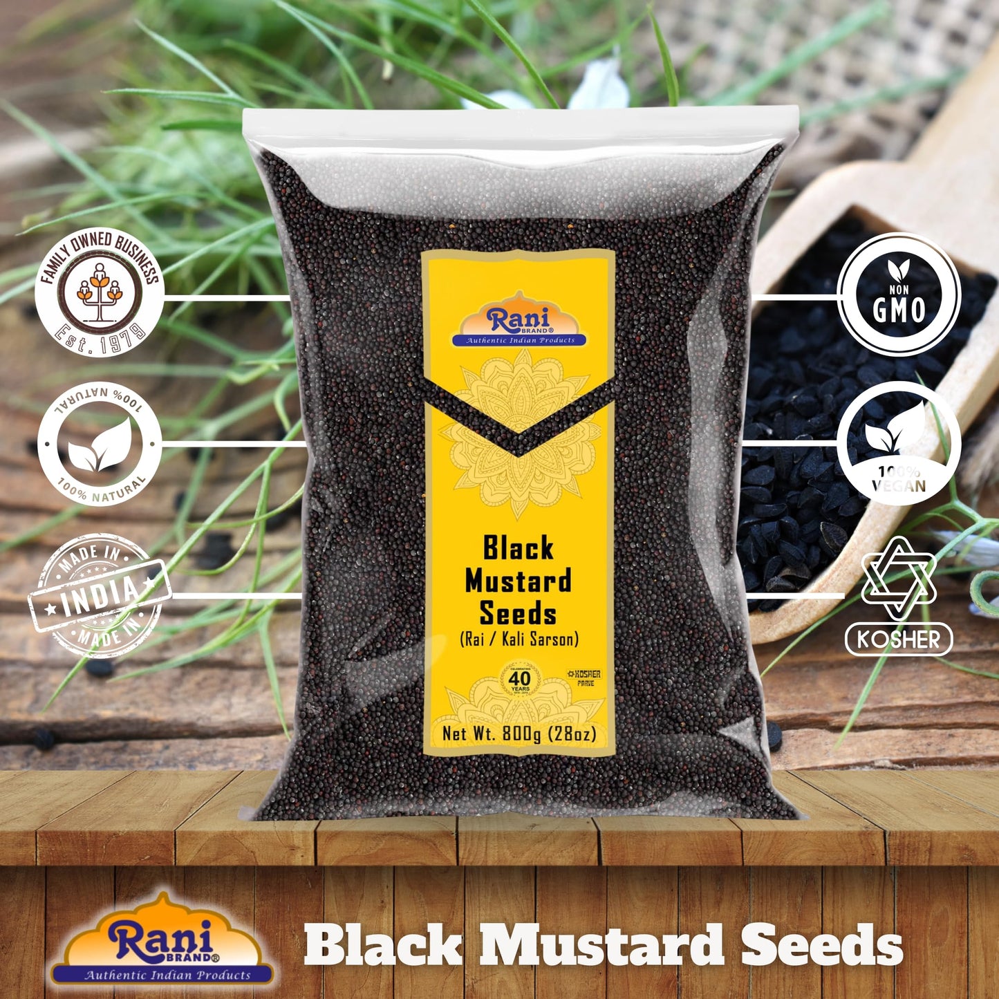 Rani Black Mustard Seeds Whole Spice (Kali Rai) 28Oz (800G) All Natural ~ Gluten Friendly | Non-Gmo | Vegan | Indian Origin