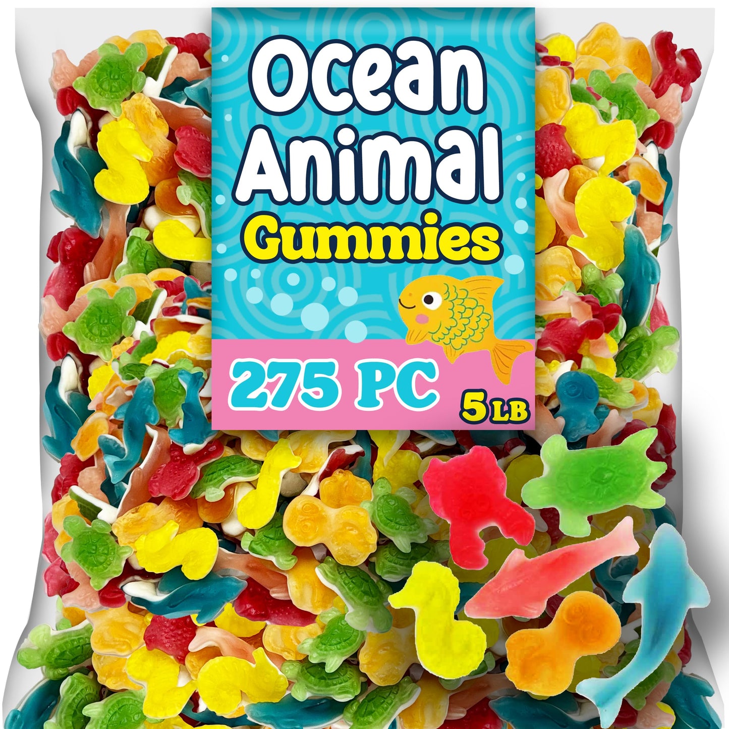 Fish Candy Ocean Gummies, 5 Lbs Bulk, Ocean Friends Sea Creatures, Assorted Flavors and Fish Shapes, Sharks, Turtles and More, S