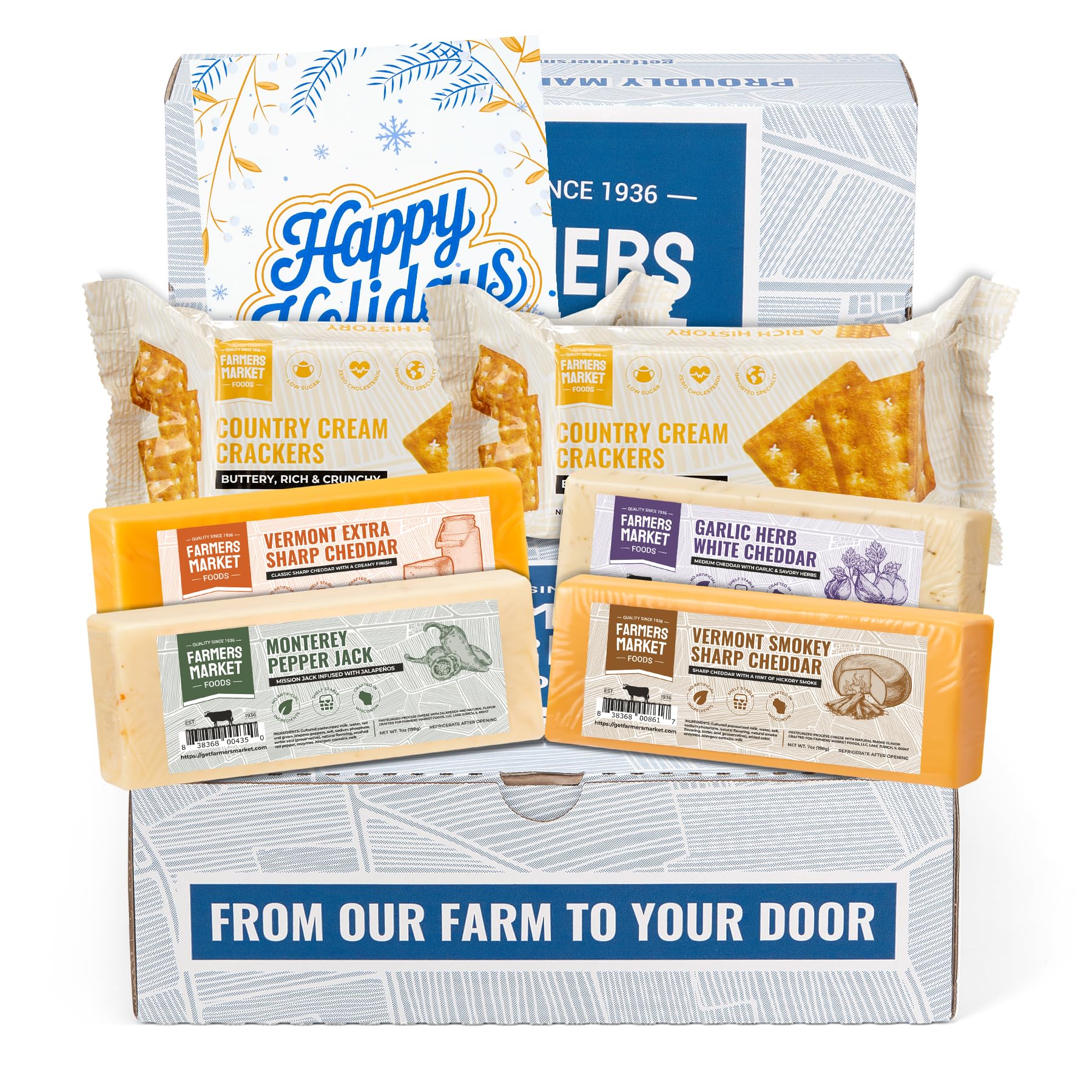 Farmers Market Gift Basket, Gluten Free, Keto, Paleo, Low Sodium, Zero Sugar, Wisconsin Cheese Gift Sets, Classic Cheese Assortment