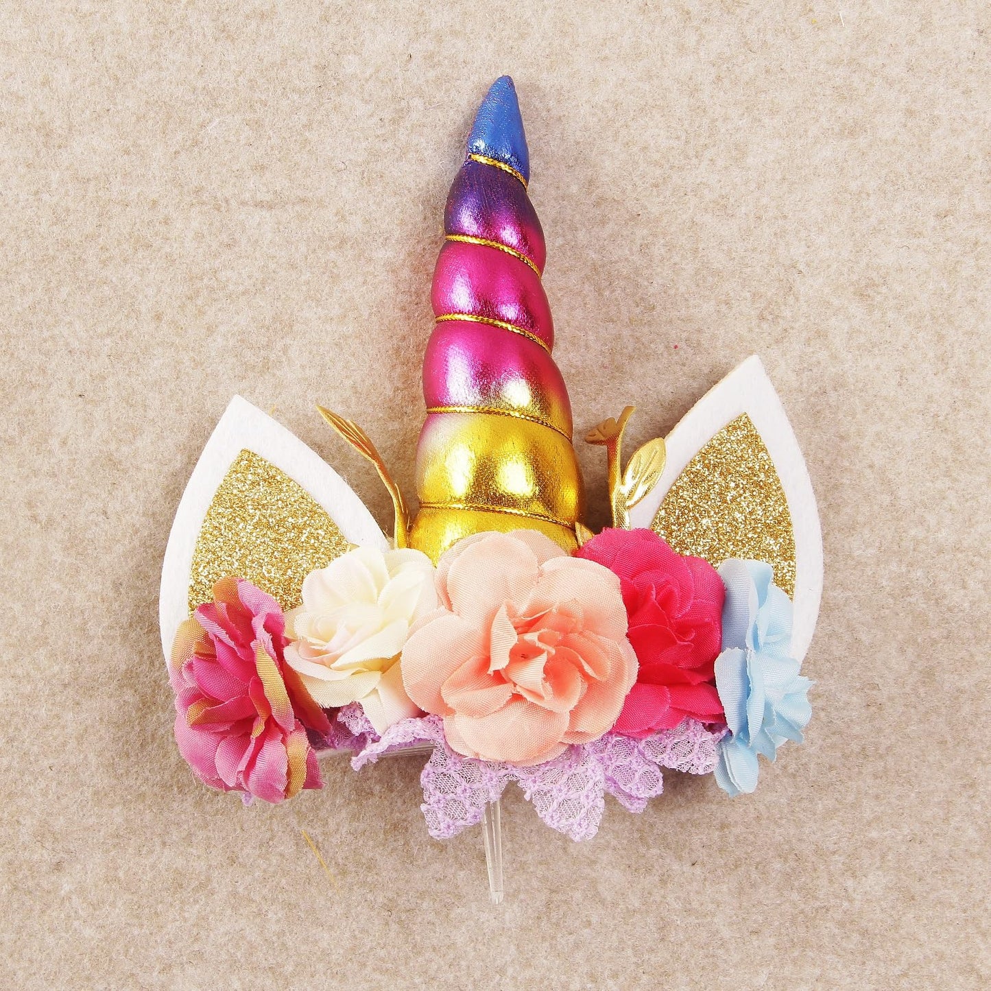 Nishine Rose Floral Unicorn Cake Topper Birthday Party Cake Decoration (Rainbow)